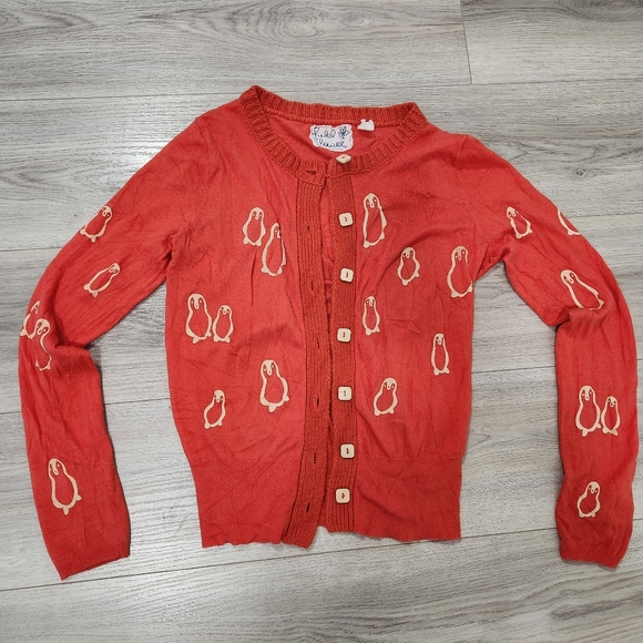 Field & Flower Anthropologie Penguin Cardigan Knit Trim M - Picture 2 of 10